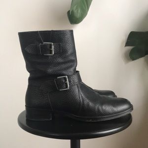 J Crew biker boots buckle pebbled leather SZ 8